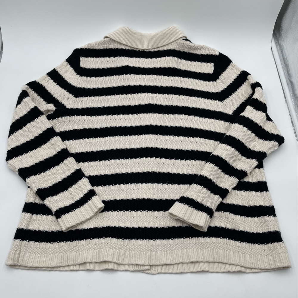 J Jill Wherever Collection Striped Black Ivory Knit Cardigan Large Petite Office - Picture 6 of 12